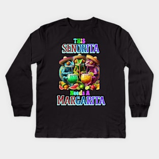 Fiesta Caliente senorita needs a margarita Kids Long Sleeve T-Shirt